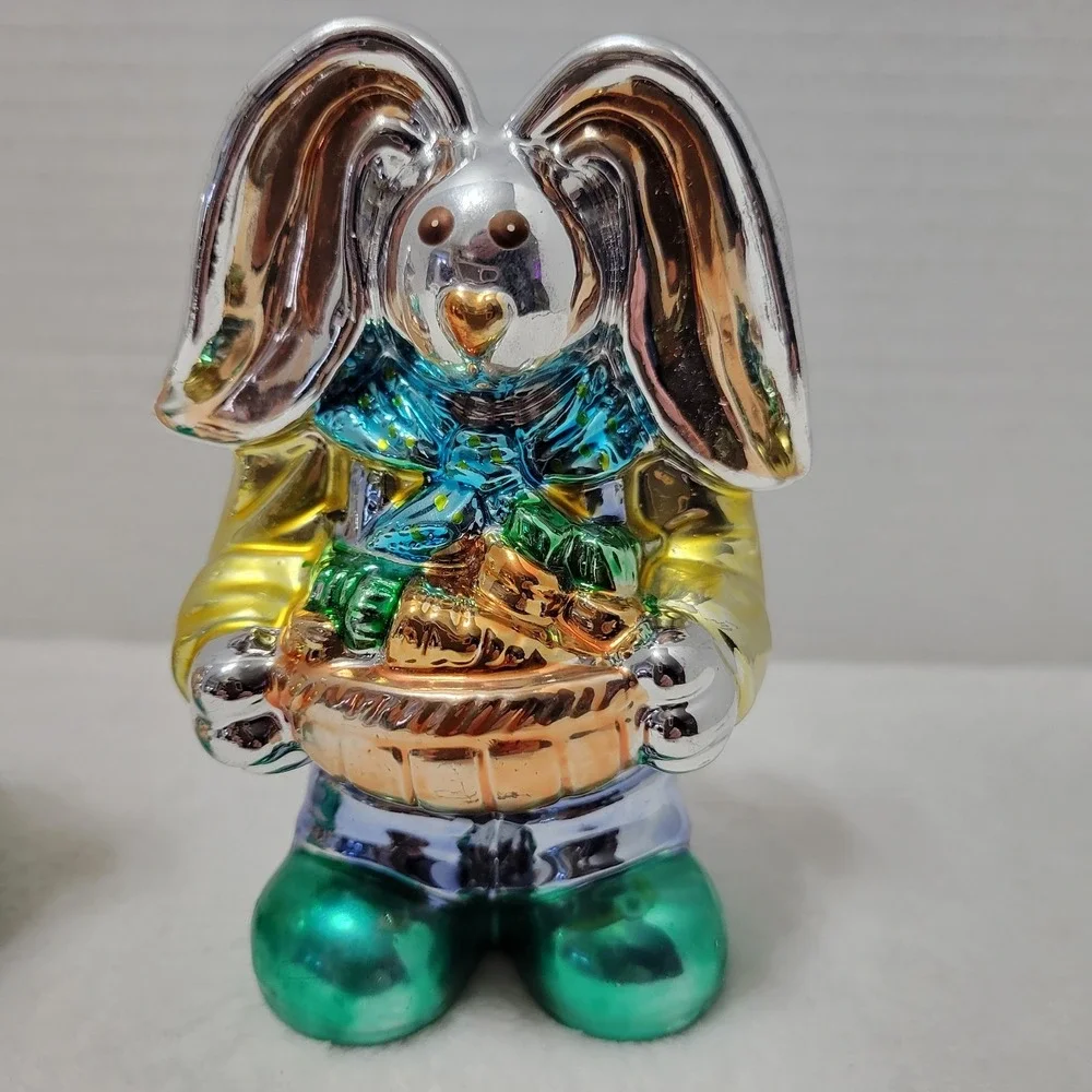 Armchair Shopper Shimmering Bunny Pair Easter‎ Hand Blown Mercury Glass So Cute!